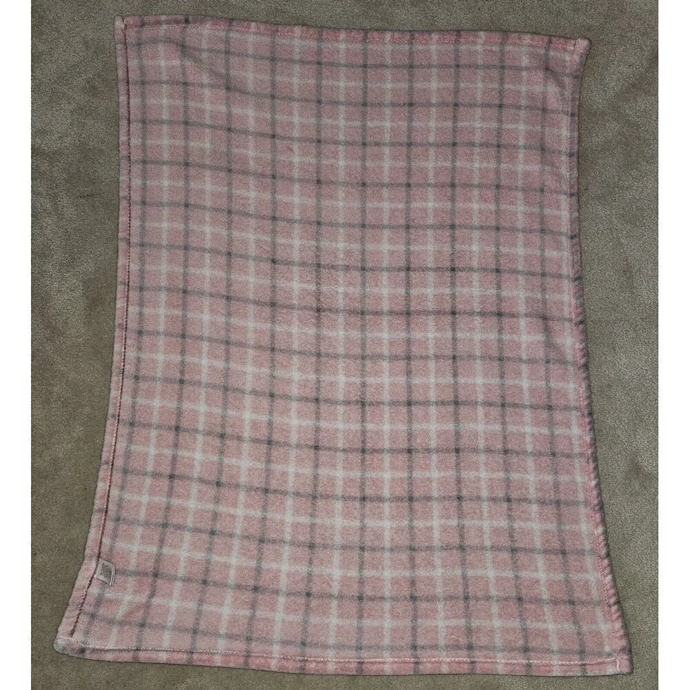 Pink Gray White Plaid Fleece Baby Blanket Lovey RN 36753 Allura